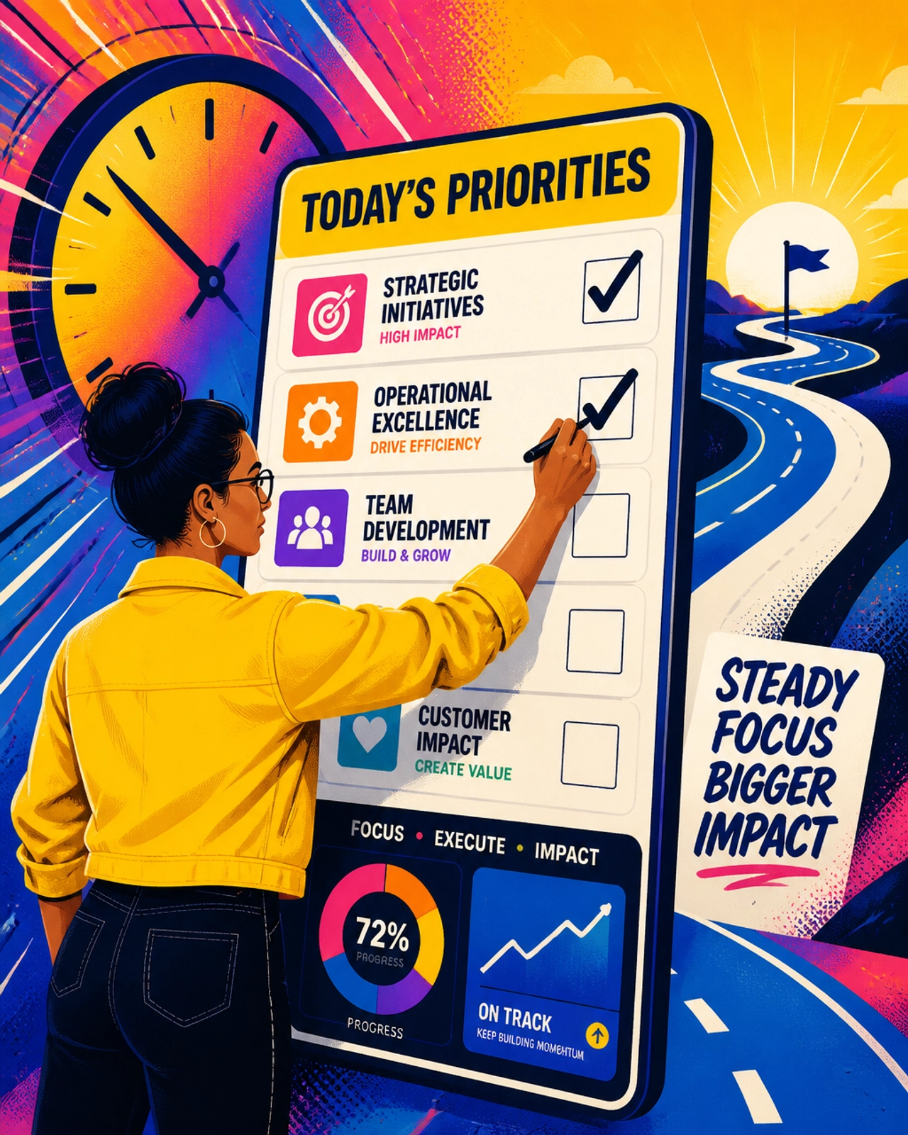 A vibrant dashboard showing clear priority and rhythm