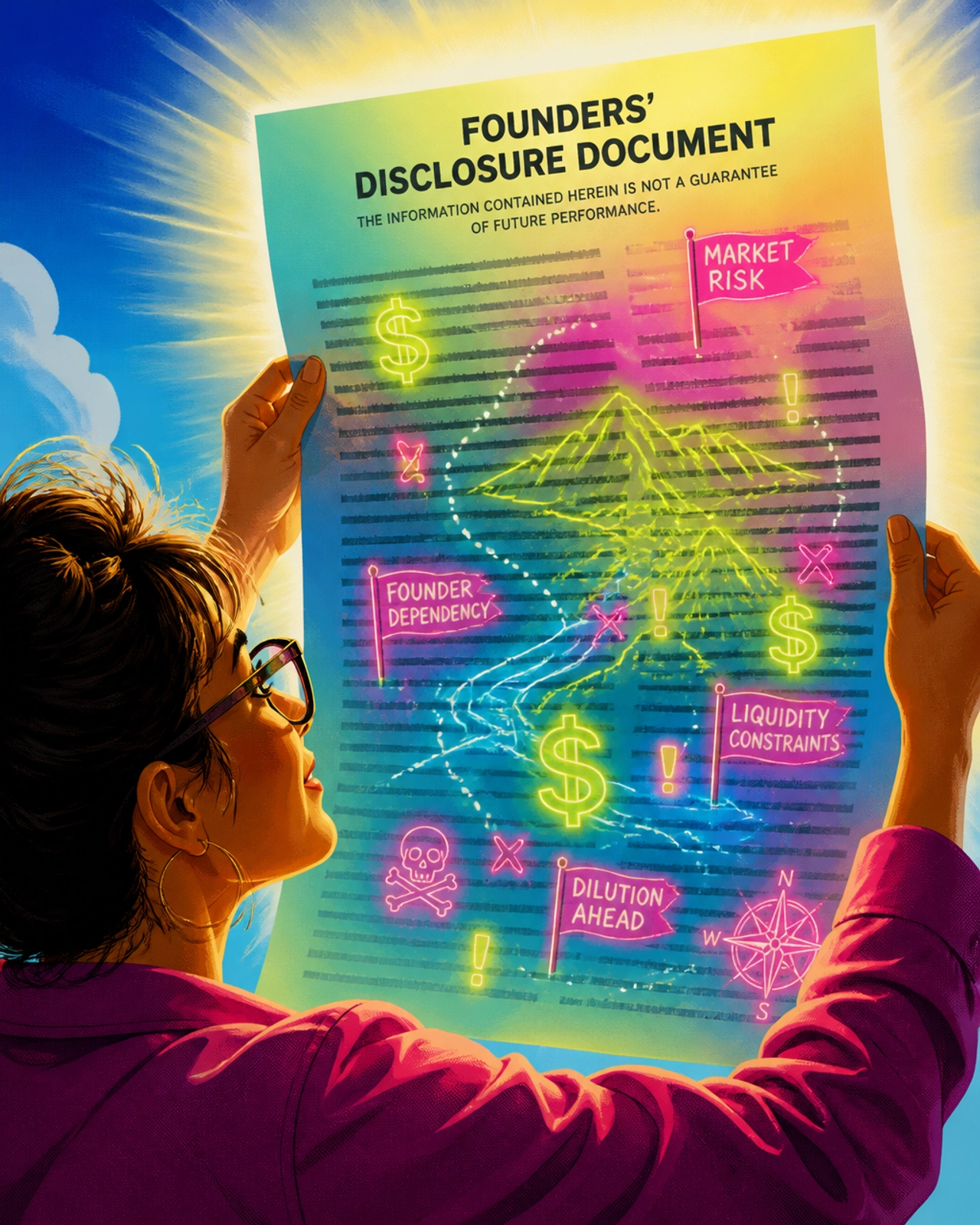An editorial illustration showing a person holding a document to the light to reveal hidden data and maps, symbolizing deep FDD analysis.