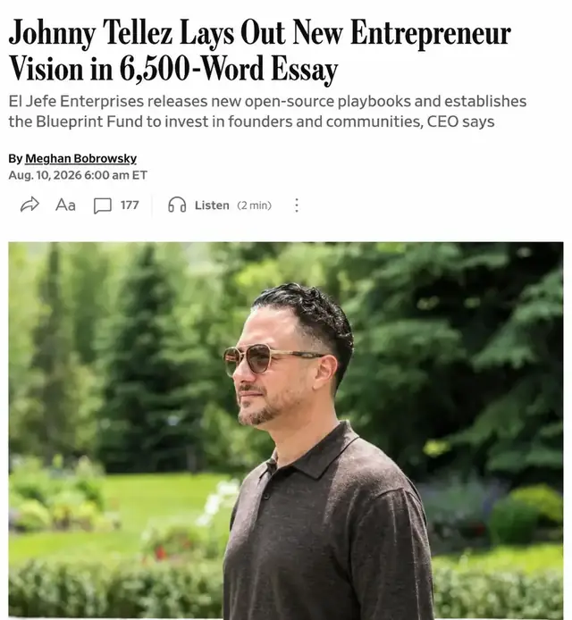 Johnny Tellez Lays Out New Entrepreneur Vision in 6,500-Word Essay